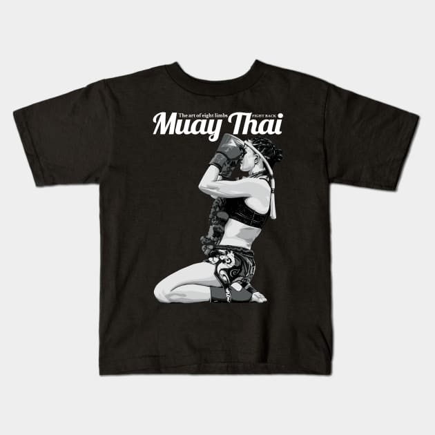 Muay Thai Girl Fight Back Kids T-Shirt by KewaleeTee